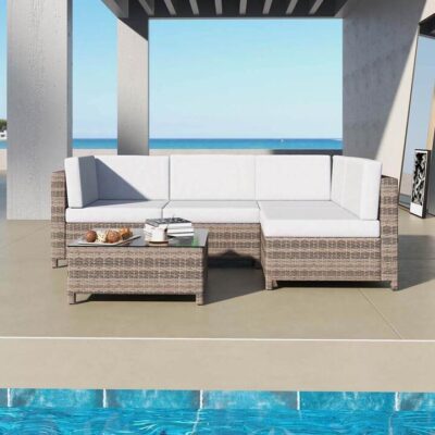 Milano Outdoor 5 Pc Rattan Sofa Set Colour Oatmeal Seat & Black Coating | OMF
