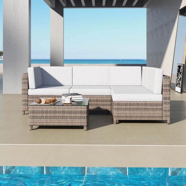 Milano Outdoor 5 Pc Rattan Sofa Set Colour Oatmeal Seat & Black Coating | OMF