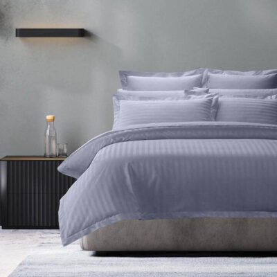 Royal Comfort 1200 Thread Count Damask Stripe Cotton Blend Quilt Cover Set King Blue Fog | OMF
