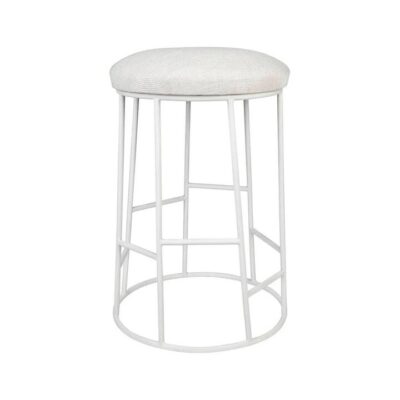 Aiden White Steel Kitchen Stool Natural Linen | OMF