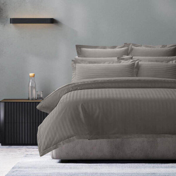 Royal Comfort 1200TC Damask Stripe Cotton Blend Quilt Cover Set Queen Charcoal Grey | OMF