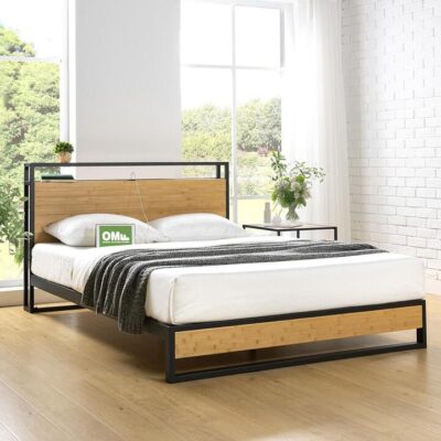 Ironline Bamboo Double Bed Frame with USB | OMF