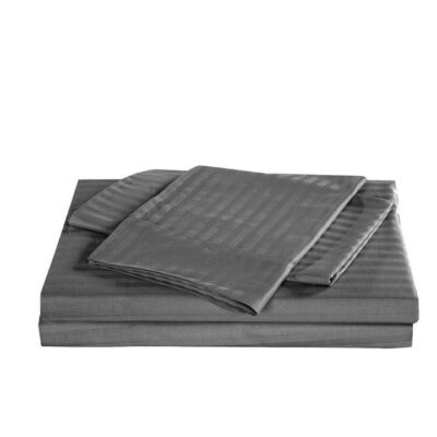 Kensington 1200TC Cotton Sheet Set In Stripe Double Charcoal | OMF