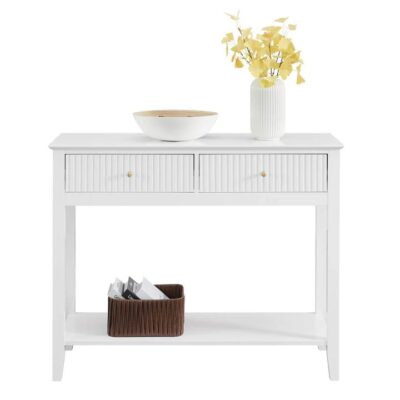 Zara Fluted 2 Drawer White Console Table | OMF