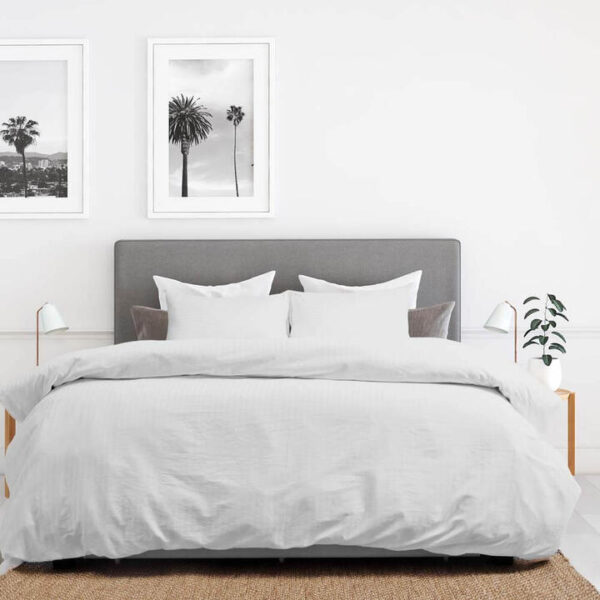 Royal Comfort Kensington 1200TC 100% Cotton Stripe Quilt Cover Set Queen White | OMF
