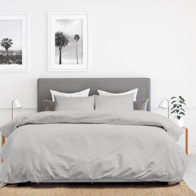 Royal Comfort Kensington 1200TC 100% Cotton Stripe Quilt Cover Set Queen Grey | OMF