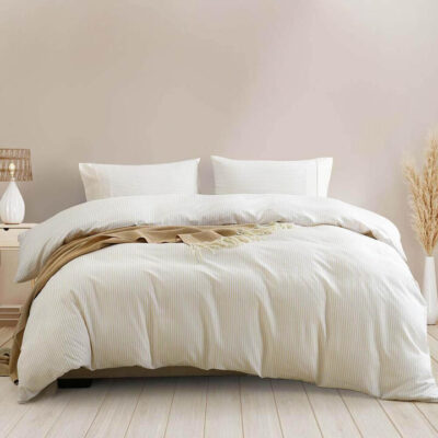 Royal Comfort Striped Quilt Cover Set Queen Beige | OMF
