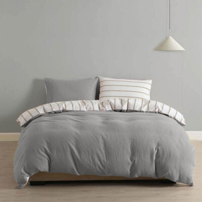 Royal Comfort Hemp Braid Quilt Cover Set Stripe Queen Light Grey | OMF