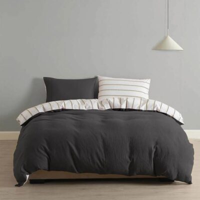 Royal Comfort Hemp Braid Quilt Cover Set Stripe King Charcoal | OMF