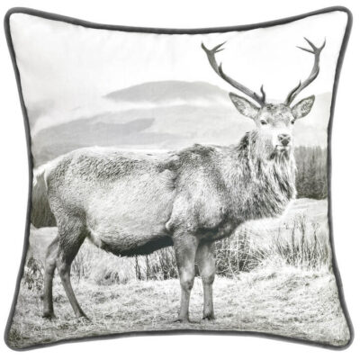 Alpine Stag Square Sepia Velvet Cushion | OMF