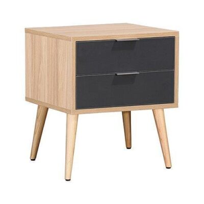 Oslo Oak 2 Drawer Bedside Dark Grey | OMF