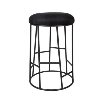 Aiden Black Steel Kitchen Stool Black Linen | OMF