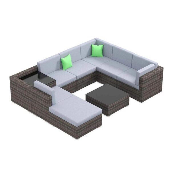 Milano Outdoor 9 Piece Oatmeal Rattan Sofa Set - Black Coating & Grey Seats | OMF