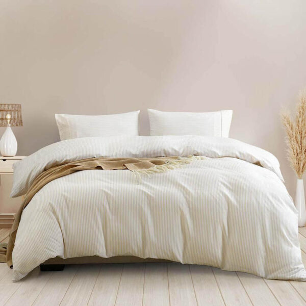Royal Comfort Striped Quilt Cover Set King Beige | OMF