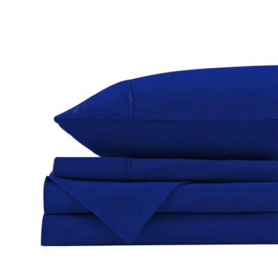 Royal Comfort Washed 100% Cotton Sheet Set Queen Royal Blue | OMF