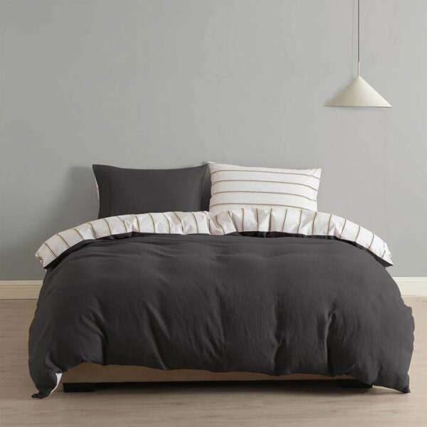 Royal Comfort Hemp Braid Quilt Cover Set Stripe Queen Charcoal | OMF