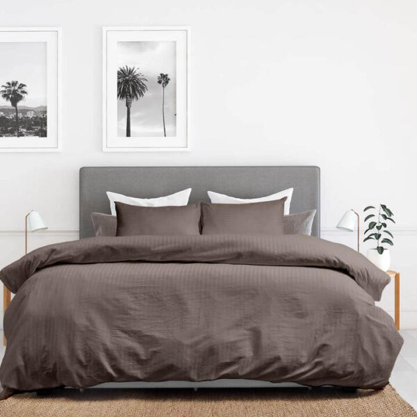 Royal Comfort Kensington 1200TC 100% Cotton Stripe Quilt Cover Set King Charcoal | OMF